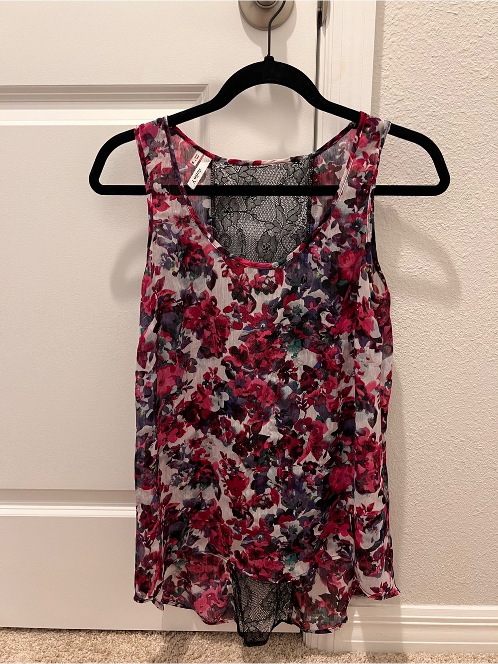 Studio Y Floral Lace Back Sleeveless Tank Top Pink Purple Size M